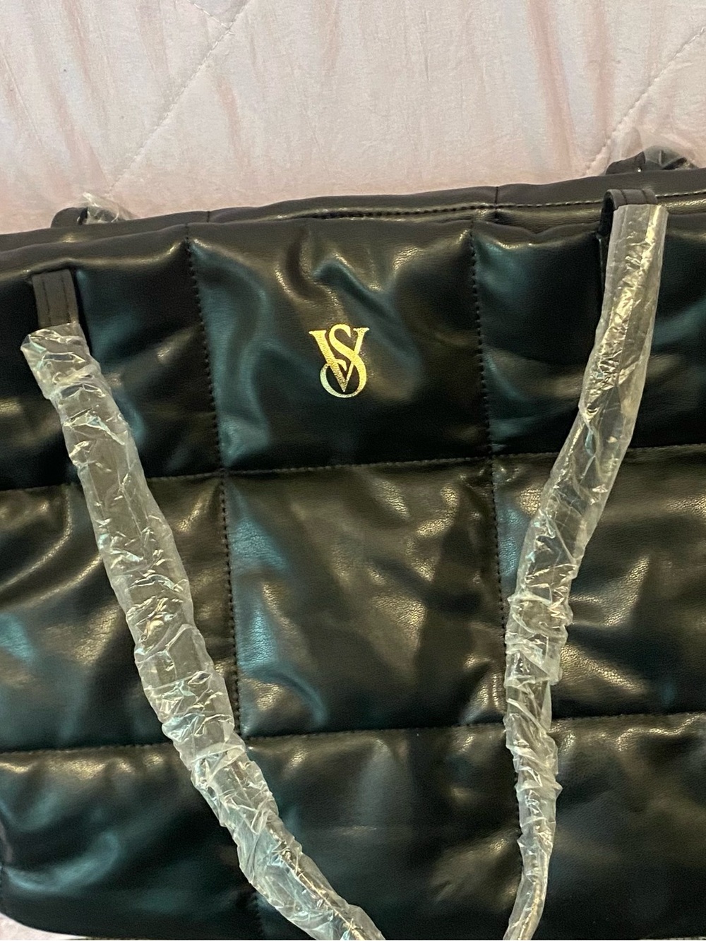 Victoria's Secret Black Quilted Tote with Gold VS Emblem - Picture 2 of 3